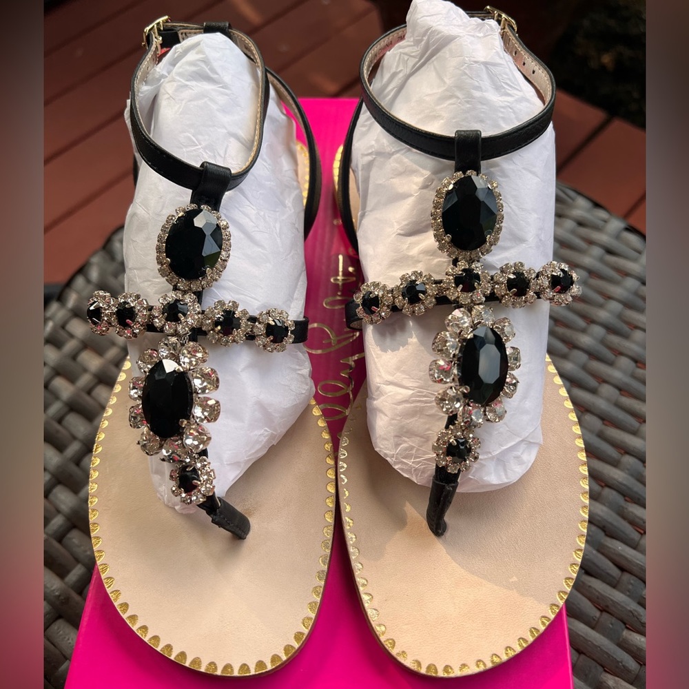 LILLY PULITZER KATIE SANDALS IN ONYX COLOR SIZE 7